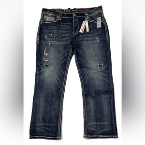 Rock Revival Jeans Harmon Straight Thick Stitch Denim Men’s Size 44x32 *NEW*